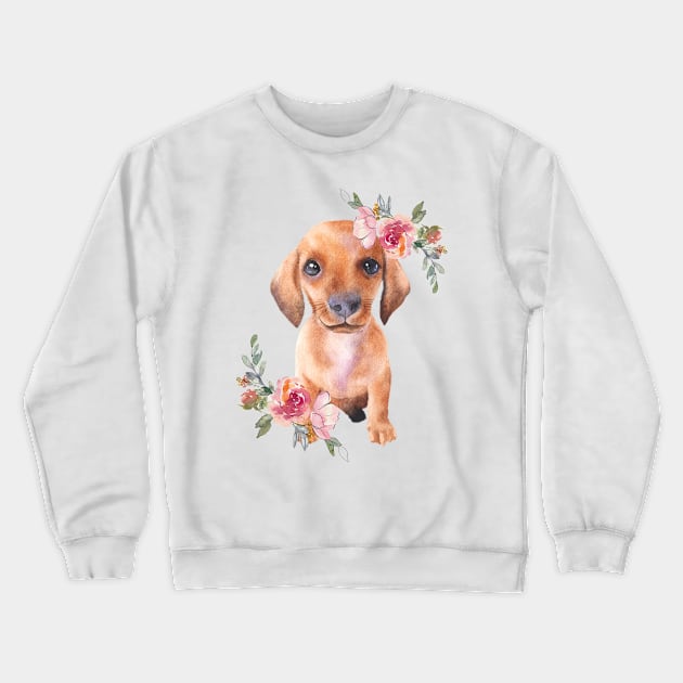 Cute Dachshund Puppy Dog Watercolor Art Crewneck Sweatshirt by AdrianaHolmesArt